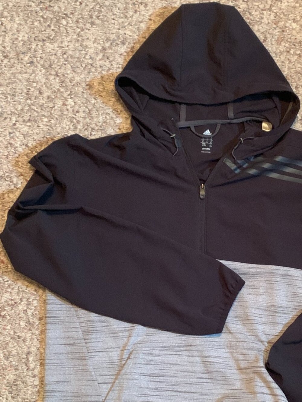 Adidas Quarter-Zip Warm-up Jacket Black and Light Grey in XL with Black Logo